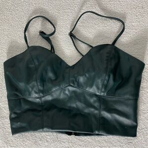 Forever 21  Green Faux Leather Bralette Crop Top S Y2K Biker Rocker Chic